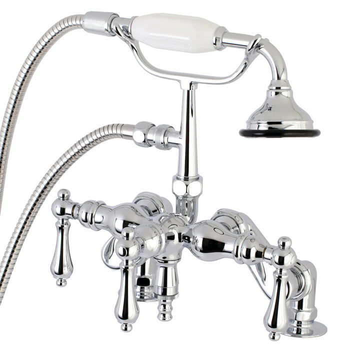 Kingston Heirloom AE620T1 - Vintage Three-Handle 2-Hole Deck-Mount Clawfoot Tub Faucet with Hand Shower, Polished Chrome
