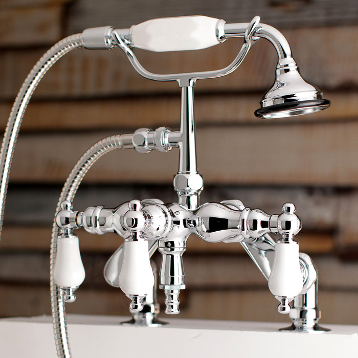 Vintage AE622T1 Three-Handle 2-Hole Deck Mount Clawfoot Tub Faucet with Hand Shower, Polished Chrome