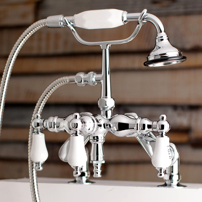 Vintage AE624T1 Three-Handle 2-Hole Deck Mount Clawfoot Tub Faucet with Hand Shower, Polished Chrome