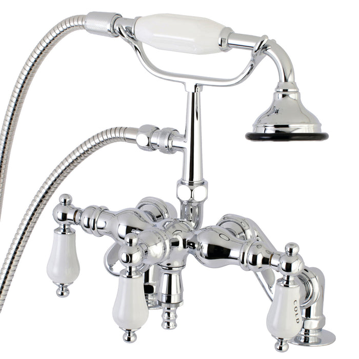 Vintage AE624T1 Three-Handle 2-Hole Deck Mount Clawfoot Tub Faucet with Hand Shower, Polished Chrome