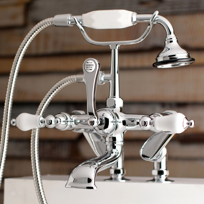 Vintage AE656T1 Three-Handle 2-Hole Deck Mount Clawfoot Tub Faucet with Hand Shower, Polished Chrome