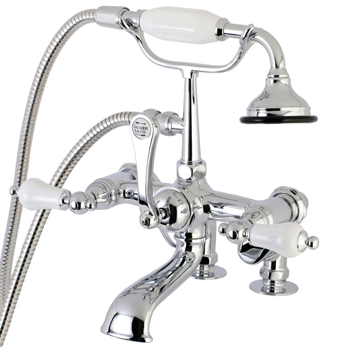 Vintage AE656T1 Three-Handle 2-Hole Deck Mount Clawfoot Tub Faucet with Hand Shower, Polished Chrome