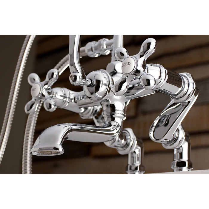Vintage AE658T1 Three-Handle 2-Hole Deck-Mount Clawfoot Tub Faucet with Hand Shower, Polished Chrome