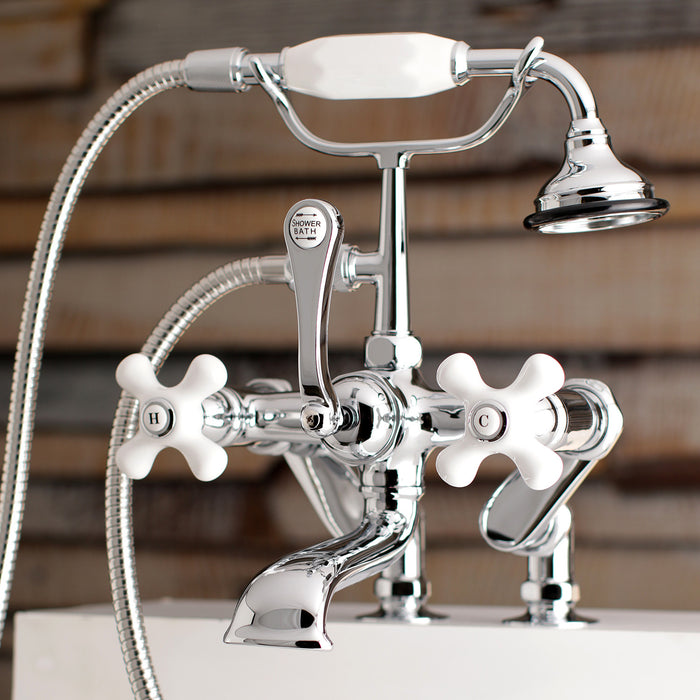 Vintage AE660T1 Three-Handle 2-Hole Deck Mount Clawfoot Tub Faucet with Hand Shower, Polished Chrome