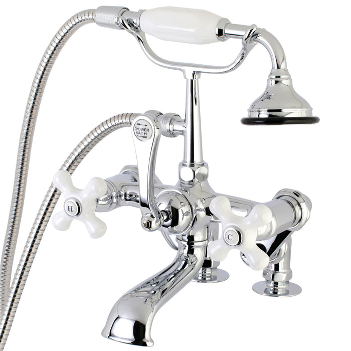 Vintage AE660T1 Three-Handle 2-Hole Deck Mount Clawfoot Tub Faucet with Hand Shower, Polished Chrome