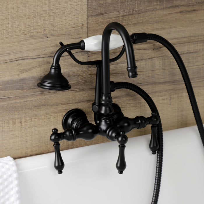 Kingston Heirloom AE7T0 - Aqua Vintage Three-Handle 2-Hole Tub Wall Mount Clawfoot Tub Faucet with Hand Shower, Matte Black
