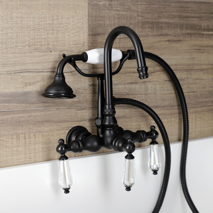 Wilshire AE7T0WLL Three-Handle 2-Hole Tub Wall Mount Clawfoot Tub Faucet with Hand Shower, Matte Black
