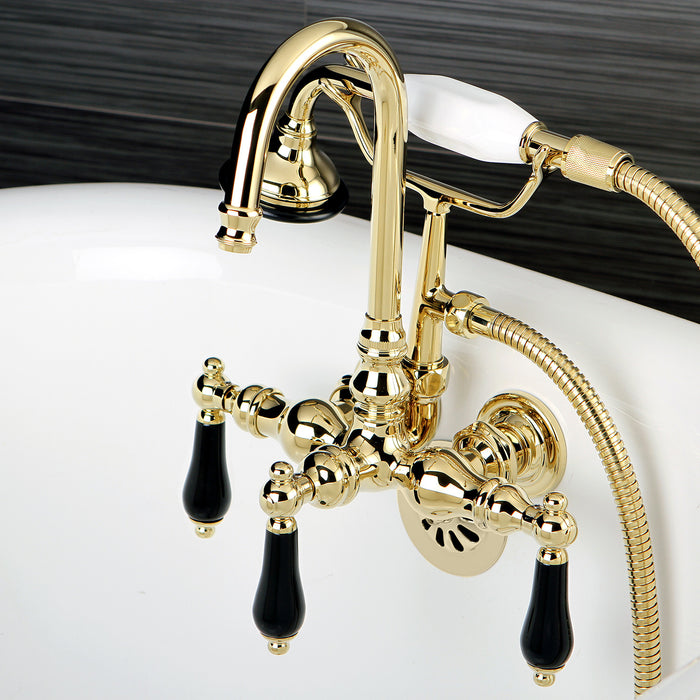 Kingston Heirloom AE7T2PKL - Duchess Three-Handle 2-Hole Tub Wall Mount Clawfoot Tub Faucet with Hand Shower, Polished Brass