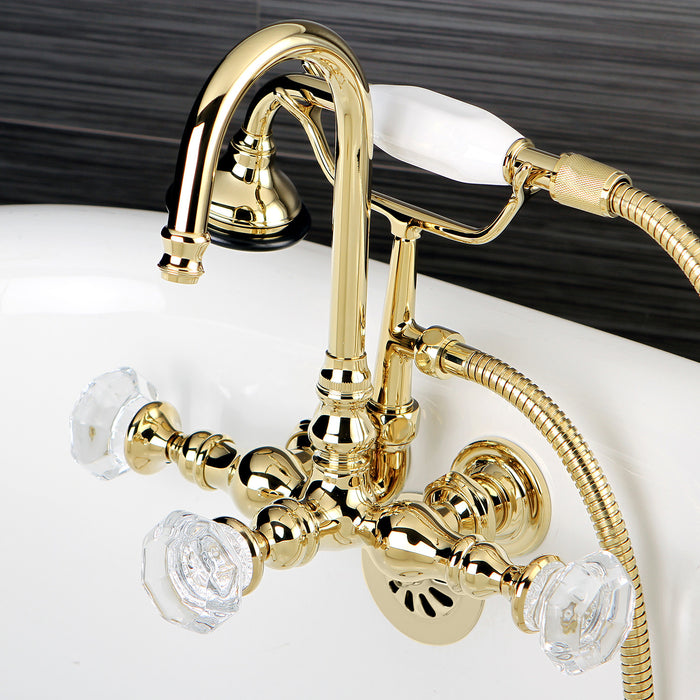 Celebrity AE7T2WCL Three-Handle 2-Hole Tub Wall Mount Clawfoot Tub Faucet with Hand Shower, Polished Brass