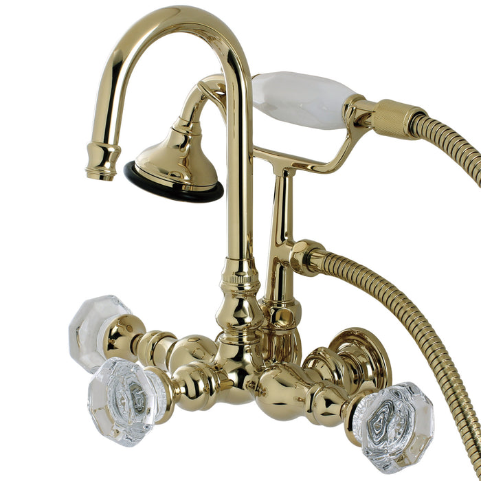 Kingston Heirloom AE7T2WCL - Celebrity Three-Handle 2-Hole Tub Wall Mount Clawfoot Tub Faucet with Hand Shower, Polished Brass