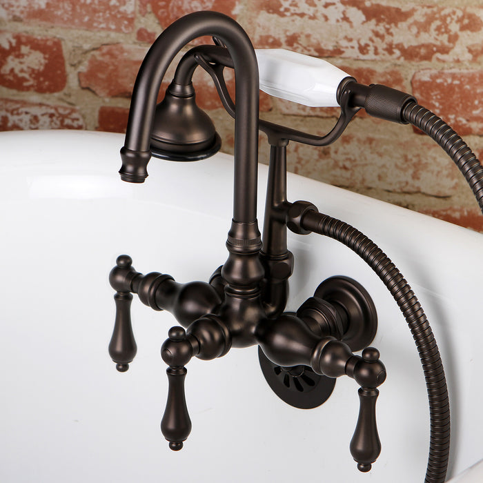 Kingston Heirloom AE7T5 - Aqua Vintage Three-Handle 2-Hole Tub Wall Mount Clawfoot Tub Faucet with Hand Shower, Oil Rubbed Bronze