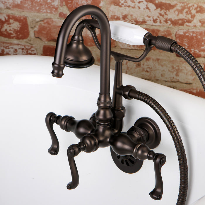 Kingston Tulare AE7T5FL - Royale Three-Handle 2-Hole Tub Wall Mount Clawfoot Tub Faucet with Hand Shower, Oil Rubbed Bronze