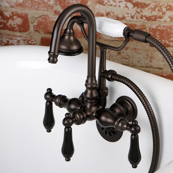 Kingston Heirloom AE7T5PKL - Duchess Three-Handle 2-Hole Tub Wall Mount Clawfoot Tub Faucet with Hand Shower, Oil Rubbed Bronze