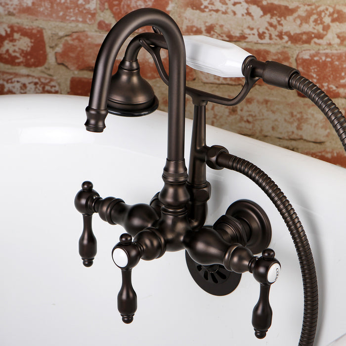 Kingston Heirloom AE7T5TAL - Tudor Three-Handle 2-Hole Tub Wall Mount Clawfoot Tub Faucet with Hand Shower, Oil Rubbed Bronze