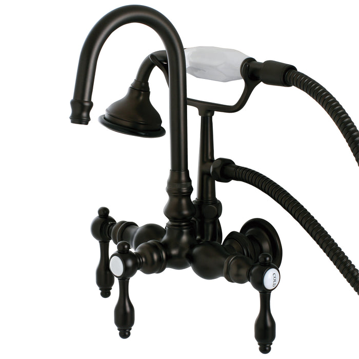 Kingston Heirloom AE7T5TAL - Tudor Three-Handle 2-Hole Tub Wall Mount Clawfoot Tub Faucet with Hand Shower, Oil Rubbed Bronze