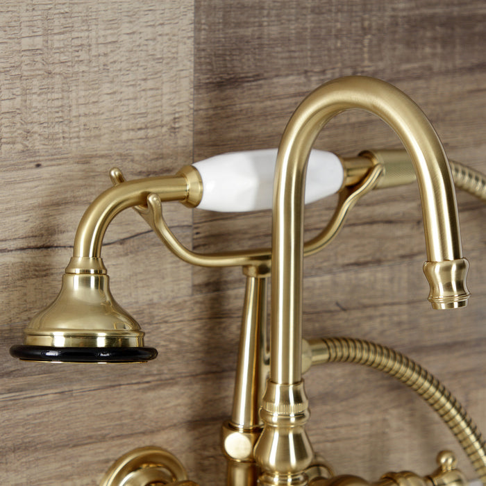Wilshire AE7T7WLL Three-Handle 2-Hole Tub Wall Mount Clawfoot Tub Faucet with Hand Shower, Brushed Brass
