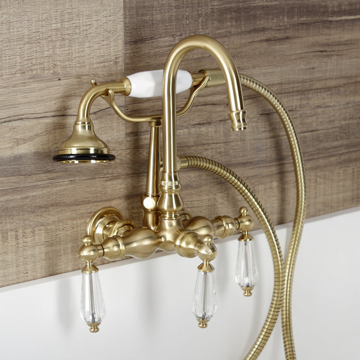 Kingston Heirloom AE7T7WLL - Wilshire Three-Handle 2-Hole Tub Wall Mount Clawfoot Tub Faucet with Hand Shower, Brushed Brass