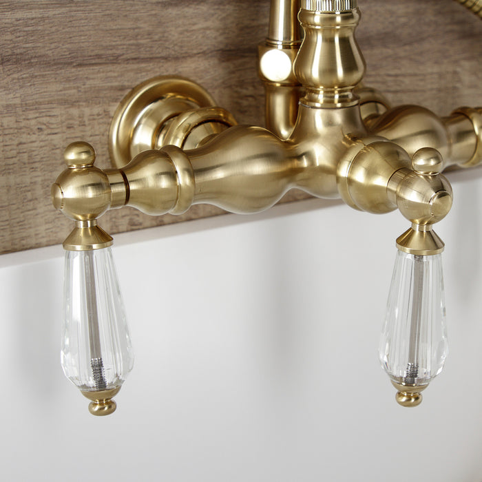 Kingston Heirloom AE7T7WLL - Wilshire Three-Handle 2-Hole Tub Wall Mount Clawfoot Tub Faucet with Hand Shower, Brushed Brass
