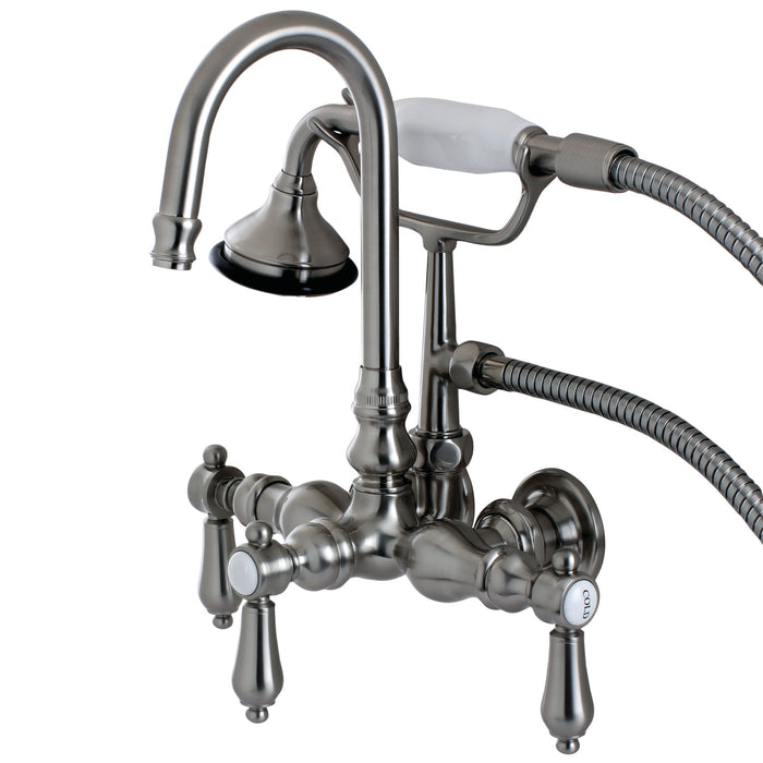 Heirloom AE7T8BAL Three-Handle 2-Hole Tub Wall Mount Clawfoot Tub Faucet with Hand Shower, Brushed Nickel