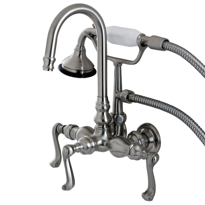 Kingston Tulare AE7T8FL - Royale Three-Handle 2-Hole Tub Wall Mount Clawfoot Tub Faucet with Hand Shower, Brushed Nickel