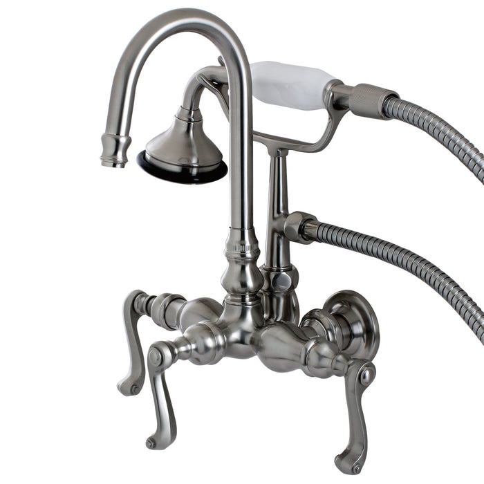 Royale AE7T8FL Three-Handle 2-Hole Tub Wall Mount Clawfoot Tub Faucet with Hand Shower, Brushed Nickel