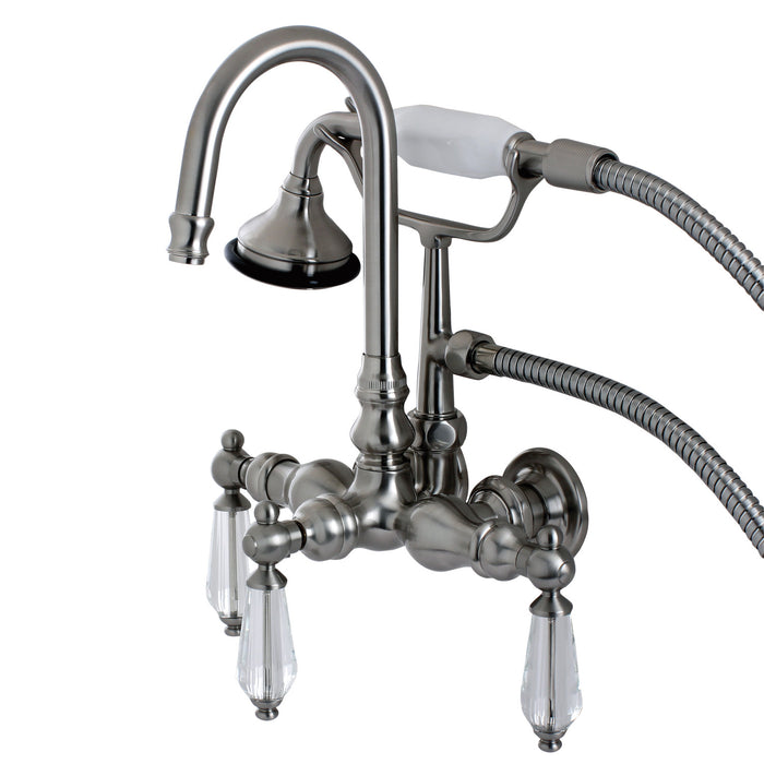 Kingston Heirloom AE7T8WLL - Wilshire Three-Handle 2-Hole Tub Wall Mount Clawfoot Tub Faucet with Hand Shower, Brushed Nickel
