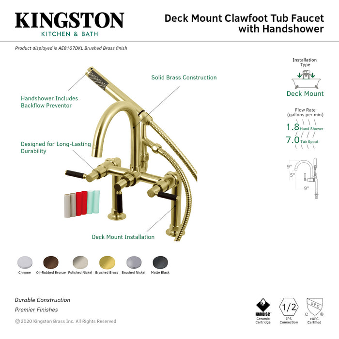 Kaiser AE8100DKL Three-Handle 2-Hole Deck Mount Clawfoot Tub Faucet with Hand Shower, Matte Black