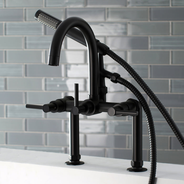Concord AE8100DL Three-Handle 2-Hole Deck Mount Clawfoot Tub Faucet with Hand Shower, Matte Black