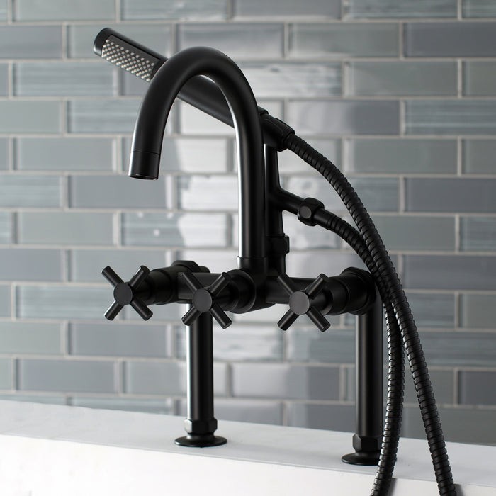 Concord AE8100DX Three-Handle 2-Hole Deck-Mount Clawfoot Tub Faucet with Hand Shower, Matte Black