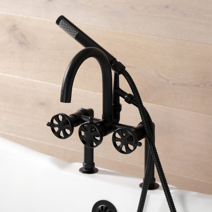 Kingston Sona AE8100RX - Belknap Three-Handle 2-Hole Deck-Mount Clawfoot Tub Faucet with Hand Shower, Matte Black