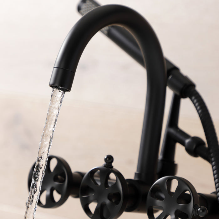Kingston Sona AE8100RX - Belknap Three-Handle 2-Hole Deck-Mount Clawfoot Tub Faucet with Hand Shower, Matte Black
