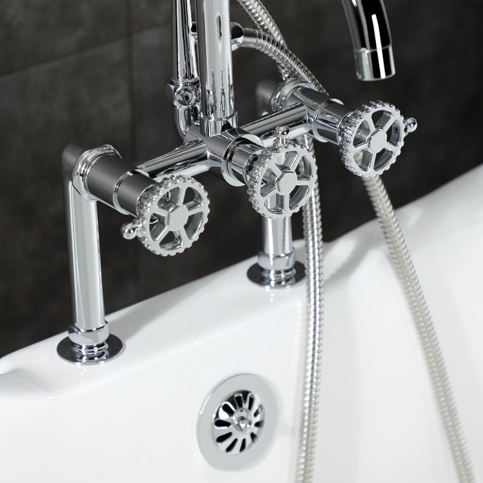 Kingston Sona AE8101CG - Fuller Three-Handle 2-Hole Deck-Mount Clawfoot Tub Faucet with Hand Shower, Polished Chrome