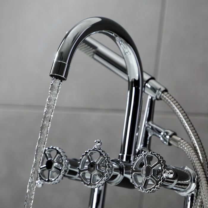 Kingston Sona AE8101CG - Fuller Three-Handle 2-Hole Deck-Mount Clawfoot Tub Faucet with Hand Shower, Polished Chrome