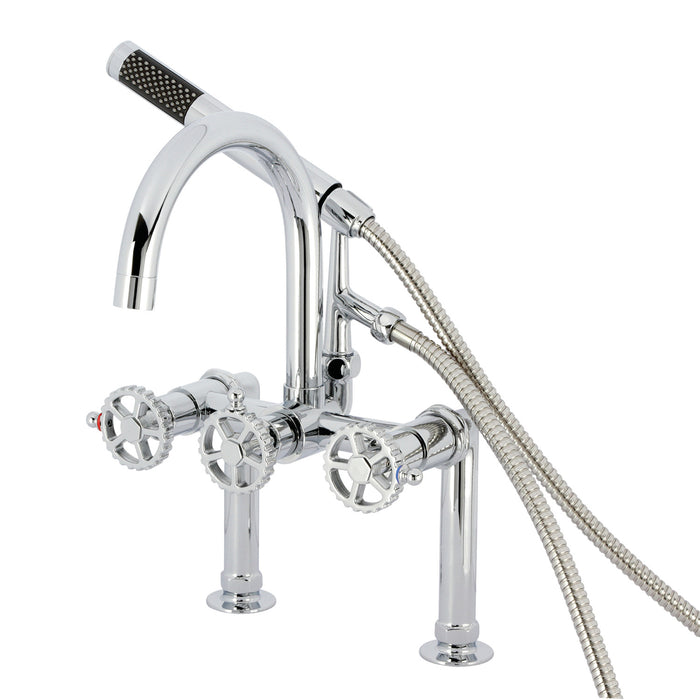 Kingston Sona AE8101CG - Fuller Three-Handle 2-Hole Deck-Mount Clawfoot Tub Faucet with Hand Shower, Polished Chrome
