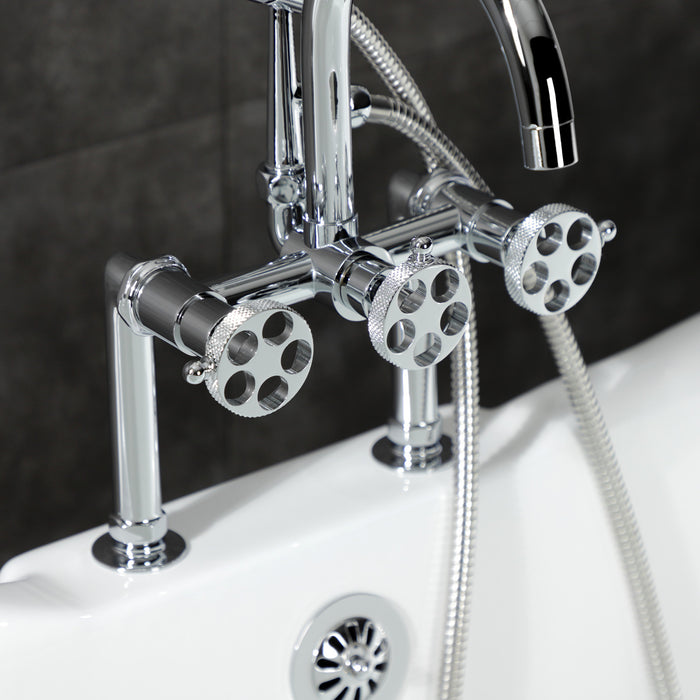 Kingston Sona AE8101RKX - Webb Three-Handle 2-Hole Deck-Mount Clawfoot Tub Faucet with Knurled Handle and Hand Shower, Polished Chrome