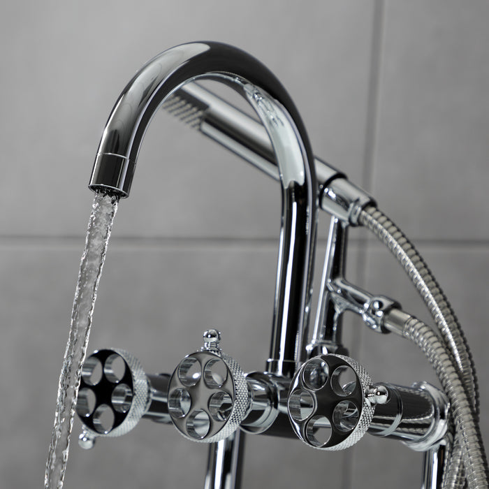 Kingston Sona AE8101RKX - Webb Three-Handle 2-Hole Deck-Mount Clawfoot Tub Faucet with Knurled Handle and Hand Shower, Polished Chrome