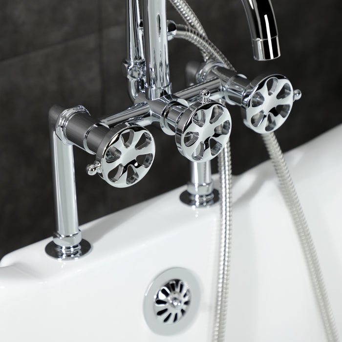 Kingston Sona AE8101RX - Belknap Three-Handle 2-Hole Deck-Mount Clawfoot Tub Faucet with Hand Shower, Polished Chrome