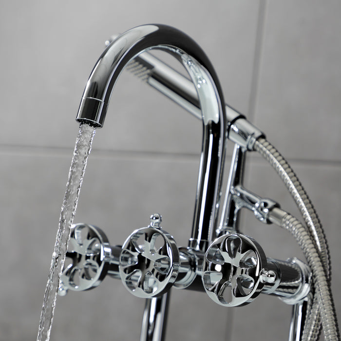 Kingston Sona AE8101RX - Belknap Three-Handle 2-Hole Deck-Mount Clawfoot Tub Faucet with Hand Shower, Polished Chrome