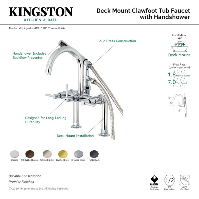 Concord AE8105DL Three-Handle 2-Hole Deck Mount Clawfoot Tub Faucet with Hand Shower, Oil Rubbed Bronze