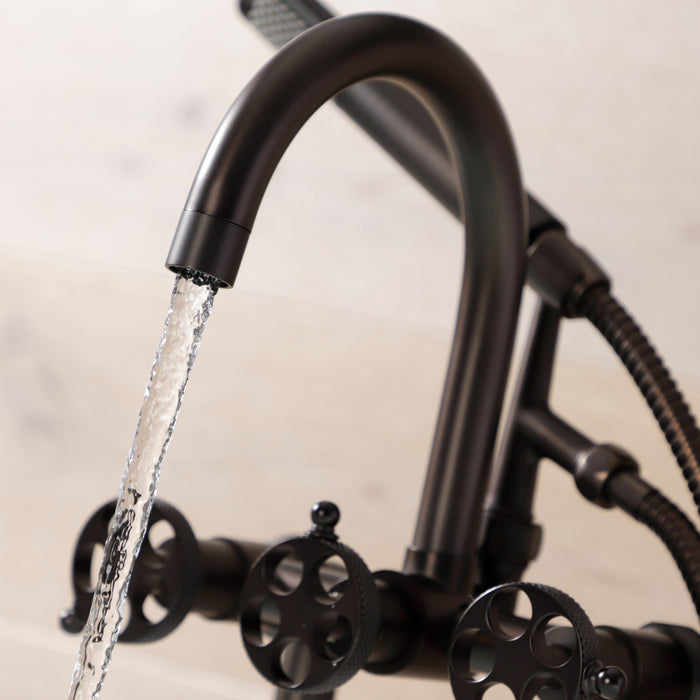 Kingston Sona AE8105RKX - Webb Three-Handle 2-Hole Deck-Mount Clawfoot Tub Faucet with Knurled Handle and Hand Shower, Oil Rubbed Bronze