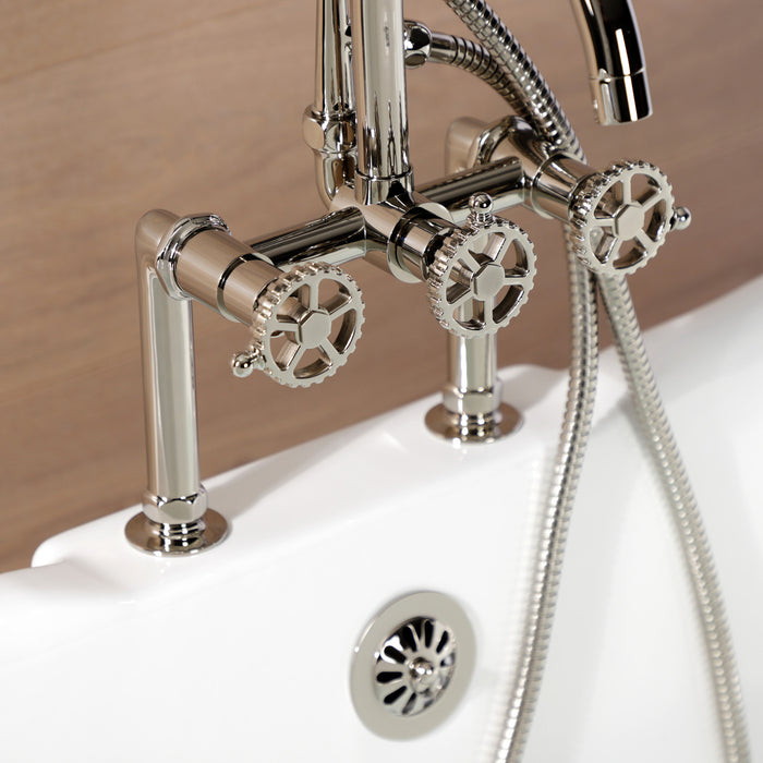 Kingston Sona AE8106CG - Fuller Three-Handle 2-Hole Deck-Mount Clawfoot Tub Faucet with Hand Shower, Polished Nickel