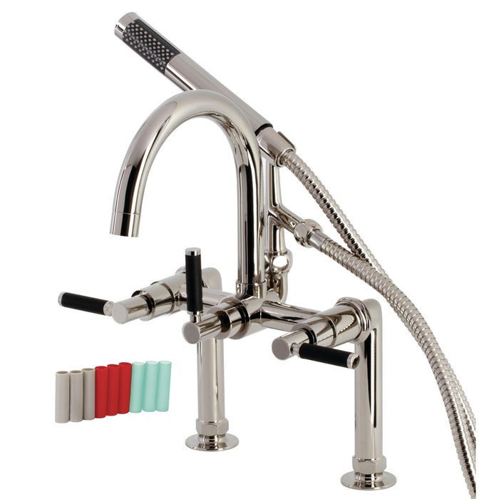 Kaiser AE8106DKL Three-Handle 2-Hole Deck Mount Clawfoot Tub Faucet with Hand Shower, Polished Nickel
