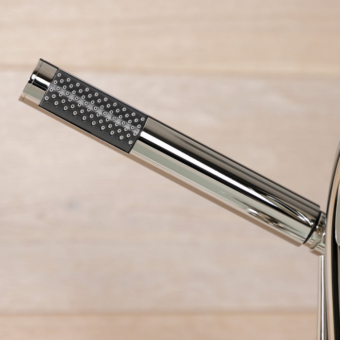 Kingston Sona AE8106RKX - Webb Three-Handle 2-Hole Deck-Mount Clawfoot Tub Faucet with Knurled Handle and Hand Shower, Polished Nickel