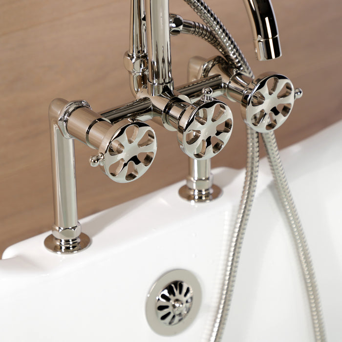 Belknap AE8106RX Three-Handle 2-Hole Deck Mount Clawfoot Tub Faucet with Hand Shower, Polished Nickel