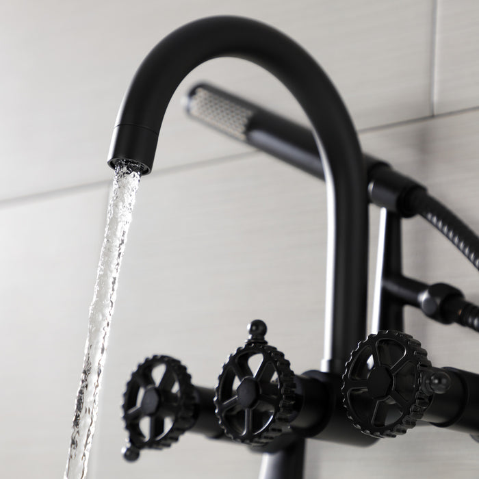 Fuller AE8150CG Three-Handle 2-Hole Tub Wall Mount Clawfoot Tub Faucet with Hand Shower, Matte Black