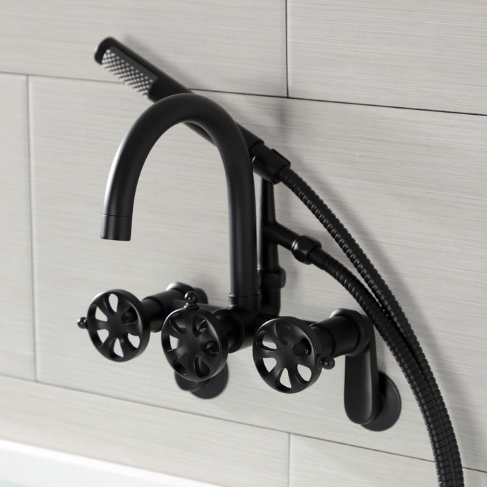 Belknap AE8150RX Three-Handle 2-Hole Tub Wall Mount Clawfoot Tub Faucet with Hand Shower, Matte Black