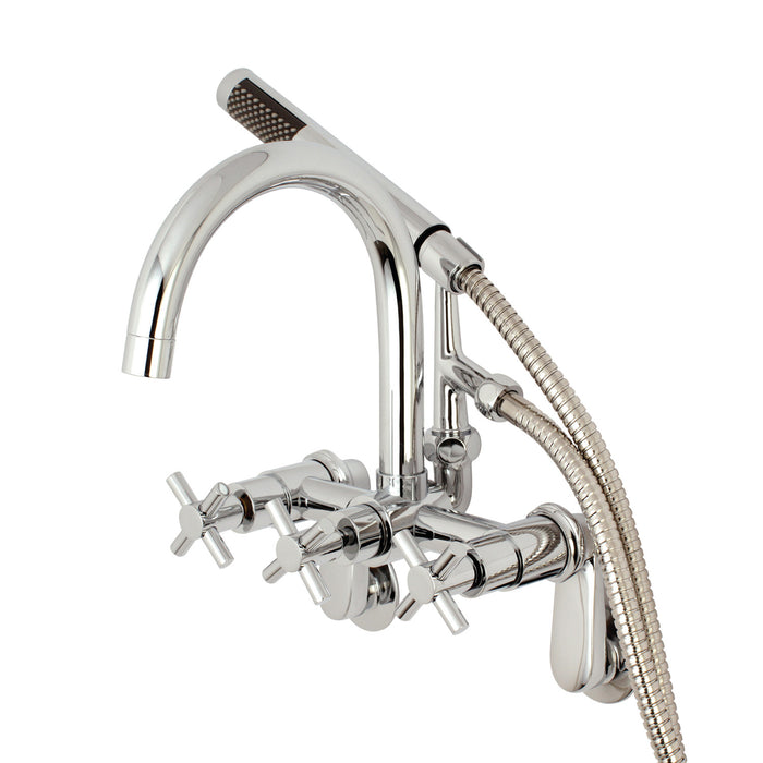 Concord AE8151DX Three-Handle 2-Hole Tub Wall Mount Clawfoot Tub Faucet with Hand Shower, Polished Chrome