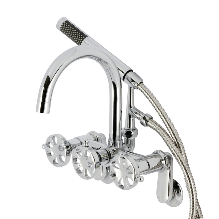 Belknap AE8151RX Three-Handle 2-Hole Tub Wall Mount Clawfoot Tub Faucet with Hand Shower, Polished Chrome