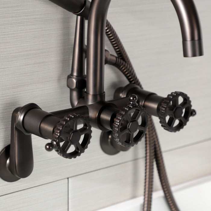 Fuller AE8155CG Three-Handle 2-Hole Tub Wall Mount Clawfoot Tub Faucet with Hand Shower, Oil Rubbed Bronze