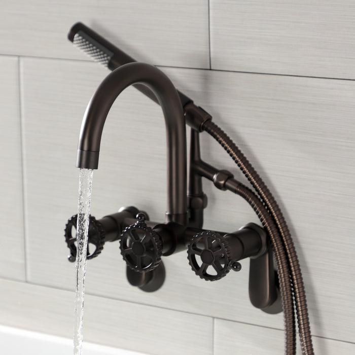 Fuller AE8155CG Three-Handle 2-Hole Tub Wall Mount Clawfoot Tub Faucet with Hand Shower, Oil Rubbed Bronze